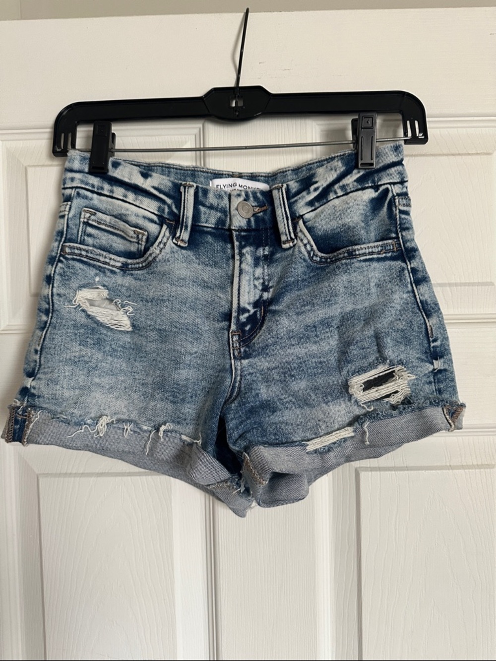 Flying Monkey Light Blue Distressed Cuffed Denim Shorts